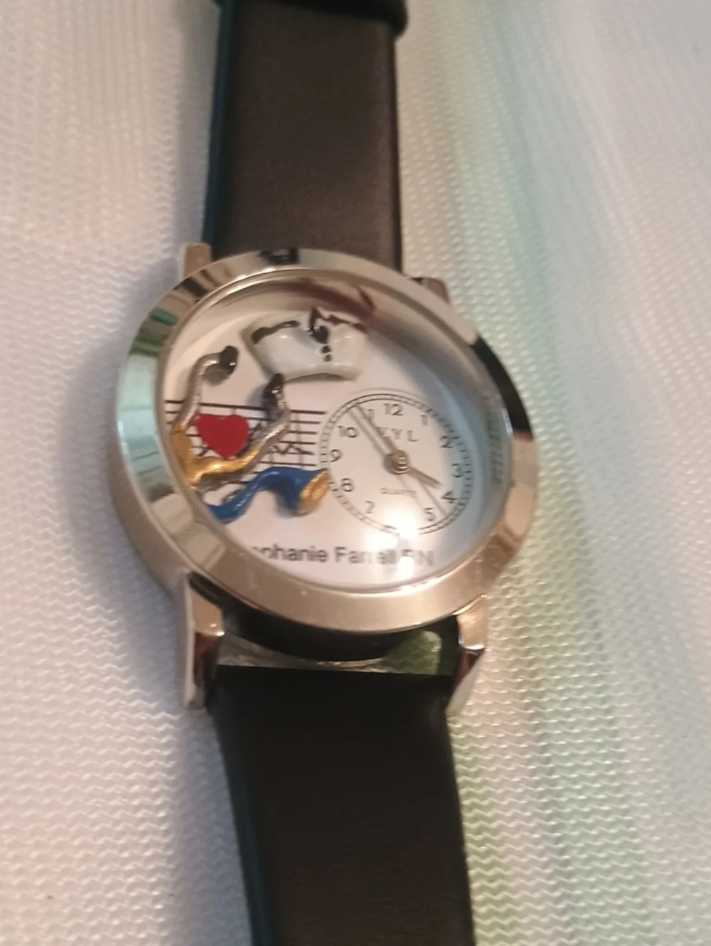 Black Leather Strap Decorative Dial Watch - Unbranded